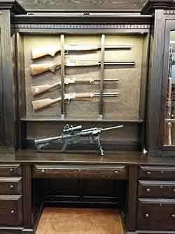 Locally Amish Custom Made Gun Cabinet Wall Unit Close Up of Seating Area