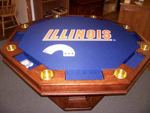 Amish Custom Poker Tables with Illinois College Poker Suited Cloth